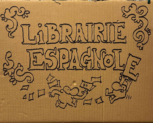 Affiche de la librairie sur le stand espagnol